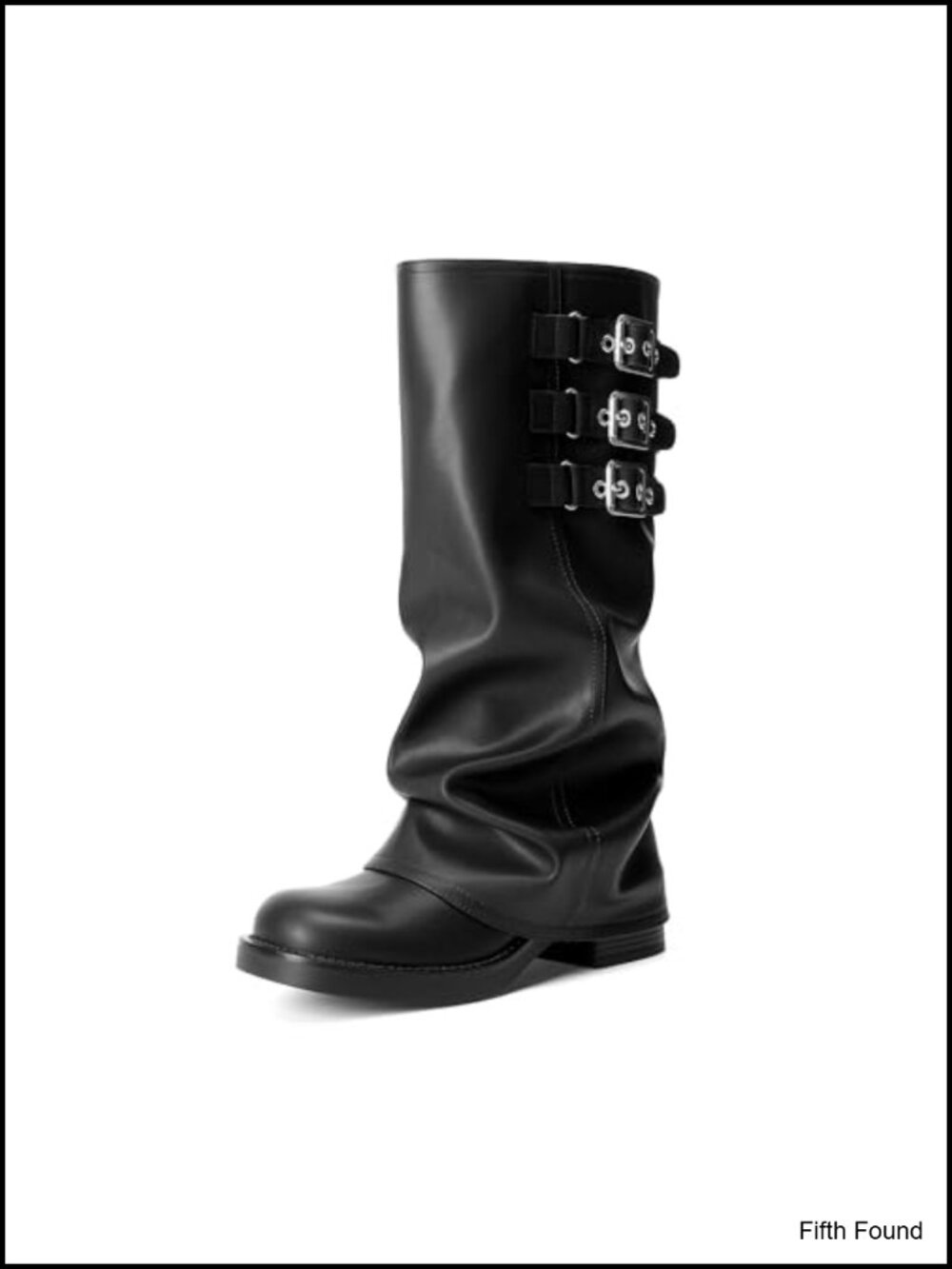 Womens Knee High Fold Over Motorcycle Boots Square Toe Low Heel Pull On